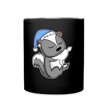 Skunk avec oreiller et bonnet somnolent - Mug uni - noir - Devant