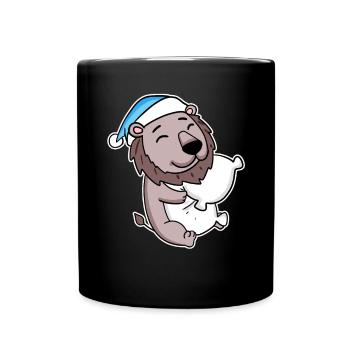 Lion avec oreiller et bonnet somnolent - Mug uni - noir - Devant