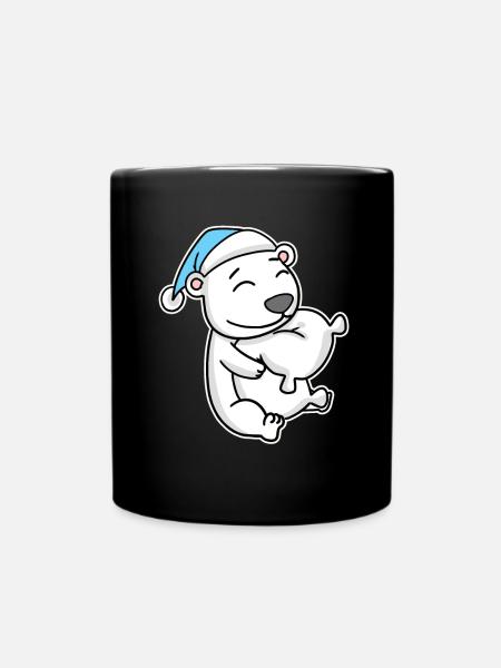 Ours polaire avec oreiller et bonnet somnolent - Mug uni - noir