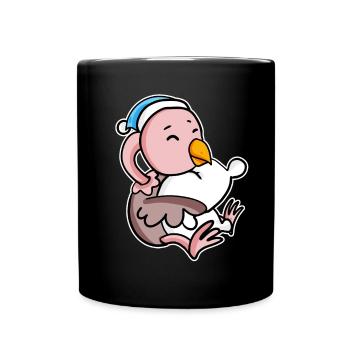 Ostrich with pillow and sleepy cap - Full Colour Mug - black - Front