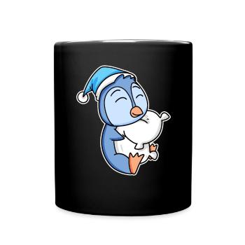 Pingouin avec oreiller et bonnet somnolent - Mug uni - noir - Devant