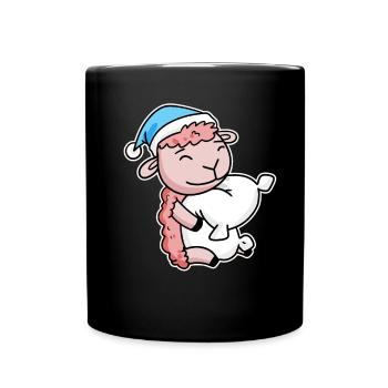 Mouton avec oreiller et bonnet somnolent - Mug uni - noir - Devant