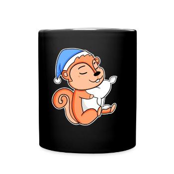 Écureuil avec oreiller et bonnet somnolent - Mug uni - noir - Devant