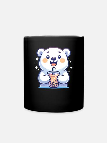 Caméléons kawaii Bubble Tea Boba ours polaire - Mug uni - noir