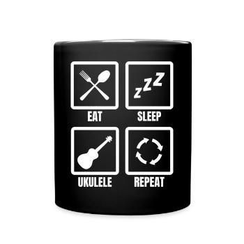 Eat Sleep Ukulele Repeat - Full Colour Mug - black - Front