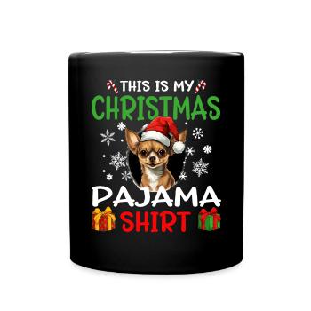 Chihuahua Chiwawa Dog Christmas Pajama Merry X-mas - Full Colour Mug - black - Front