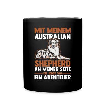 Australian Shepherd Hund Aussie - Tasse einfarbig - Schwarz - Vorne