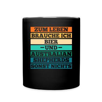 Bier Australian Shepherd Hund Aussie - Tasse einfarbig - Schwarz - Vorne