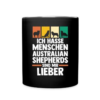 Australian Shepherd Hund Aussie - Tasse einfarbig - Schwarz - Vorne