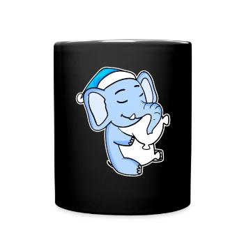 Éléphant avec oreiller et bonnet somnolent - Mug uni - noir - Devant