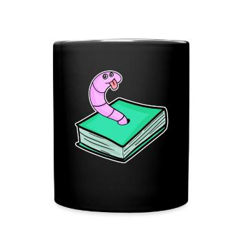 Buch Wurm - Tasse einfarbig - Schwarz - Vorne