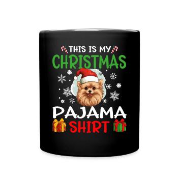 Pomeranian Pom Dog Christmas Pajama Merry X-mas - Full Colour Mug - black - Front