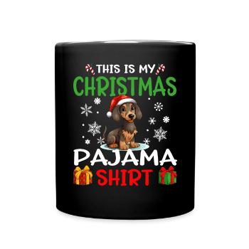 Dachshund Wiener Doxie Dog Christmas Pajama - Tasse einfarbig - Schwarz - Vorne