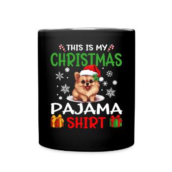 Pomeranian Pom Dog Christmas Pajama Merry X-mas - Full Colour Mug - black - Front
