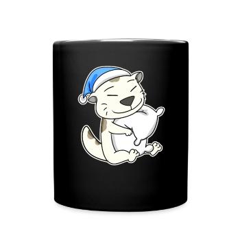 Dormir fatigué - Chat avec oreiller et bonnet somnolent - Mug uni - noir - Devant