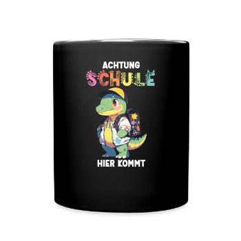 Dino Einschulung Personalisierbar Name Schule - Tasse einfarbig - Schwarz - Vorne
