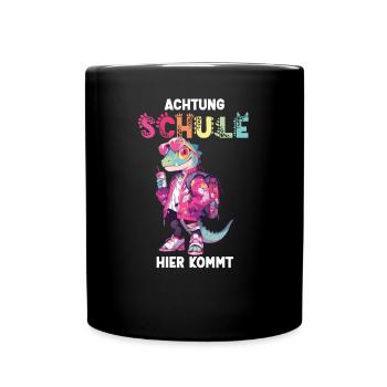 Dino Name Personalisierbar Einschulung Schule - Tasse einfarbig - Schwarz - Vorne