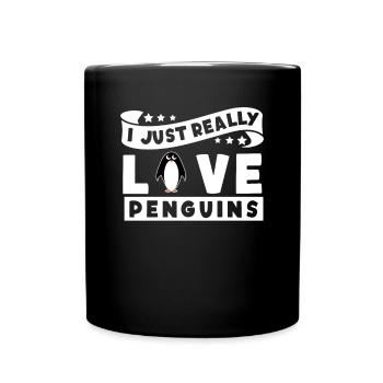 I Really Love Penguins Seevogel Königspinguin - Tasse einfarbig - Schwarz - Vorne