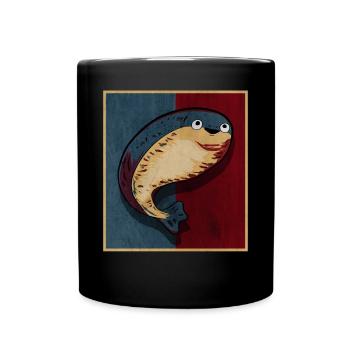 Sacabambaspis Fisch Meme Blau Rot Retro - Tasse einfarbig - Schwarz - Vorne