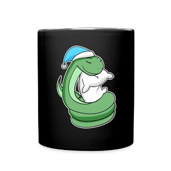 Serpent avec oreiller et bonnet somnolent - Mug uni - noir - Devant
