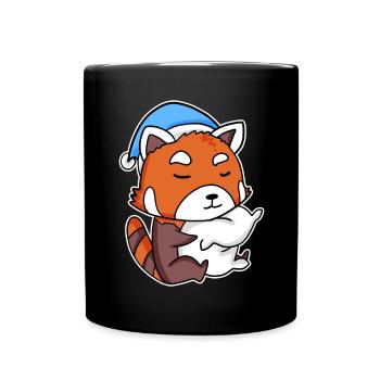 Western Little Panda with Pillow and Sleeping Hat - Full Colour Mug - black - Front