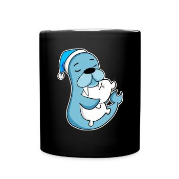 Lion de mer avec oreiller et bonnet somnolent - Mug uni - noir - Devant