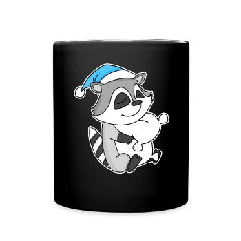 Raton laveur avec oreiller et bonnet somnolent - Mug uni - noir - Devant