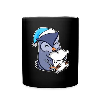 Hibou avec oreiller et bonnet somnolent - Mug uni - noir - Devant