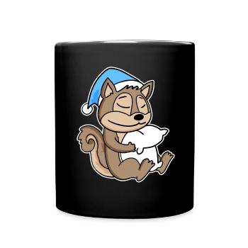 Écureuil avec oreiller et bonnet somnolent - Mug uni - noir - Devant