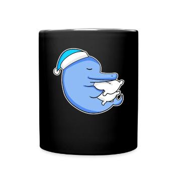 Dolphin with pillow and sleeping cap - Full Colour Mug - black - Front