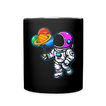 Astronaut Holding Planet Balloons Solar System - Full Colour Mug - black - Front