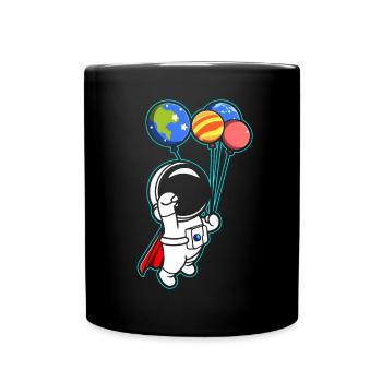 Astronaut Holding Planet Balloons Solar System - Full Colour Mug - black - Front