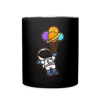 Astronaute tenant des ballons de planète Système solaire - Mug uni - noir - Devant