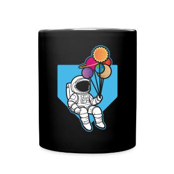 Astronaute tenant des ballons de planète Système solaire - Mug uni - noir - Devant