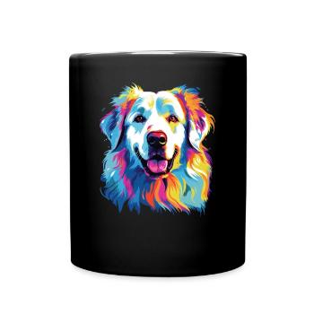 Watercolor Colorful Pyrenean Mountain Dog - Full Colour Mug - black - Front