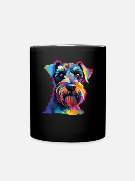 Wasserfarben Farbenfroher Zwergschnauzer - Tasse einfarbig - Schwarz