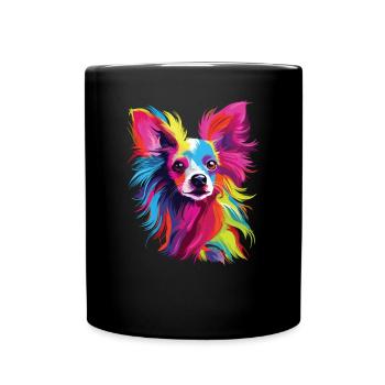 Wasserfarben Farbenfroher Chinesischer Schopfhund - Tasse einfarbig - Schwarz - Vorne