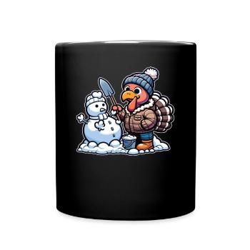 Une petite dinde construit un bonhomme de neige pour Thanksgiving - Mug uni - noir - Devant