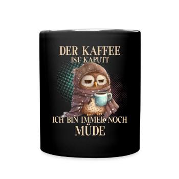 Eule Kaffee - Tasse einfarbig - Schwarz - Vorne