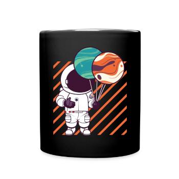 Astronaut Holding Planet Balloons Solar System - Full Colour Mug - black - Front