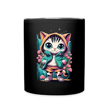 cute kawaii kitten japan - Full Colour Mug - black - Front