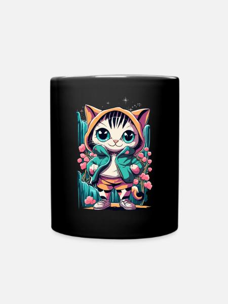 süßes Kawaii Kätzchen Japan - Tasse einfarbig - Schwarz