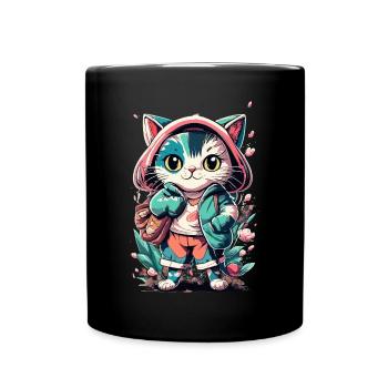 cute kawaii kitten japan - Full Colour Mug - black - Front