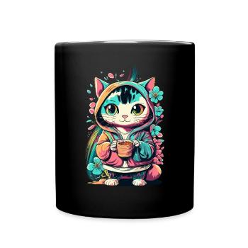 cute kawaii kitten japan - Full Colour Mug - black - Front