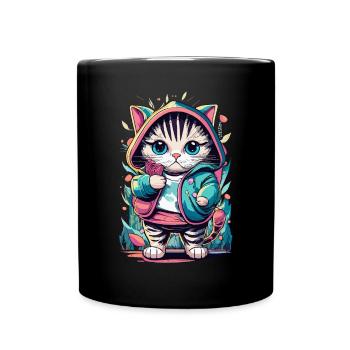 cute kawaii kitten japan - Full Colour Mug - black - Front