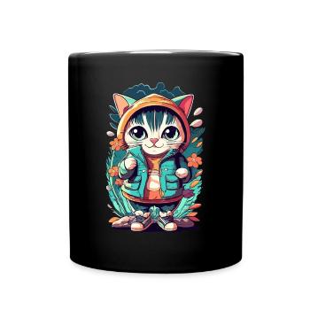 cute kawaii kitten japan - Full Colour Mug - black - Front