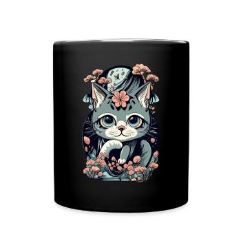 cute kawaii kitten japan - Full Colour Mug - black - Front