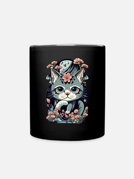 süßes Kawaii Kätzchen Japan - Tasse einfarbig - Schwarz