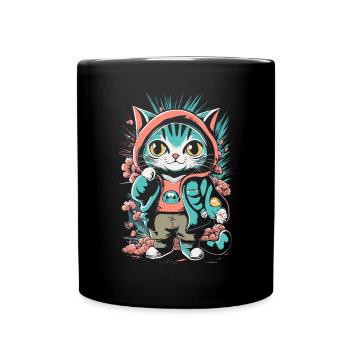 cute kawaii kitten japan - Full Colour Mug - black - Front