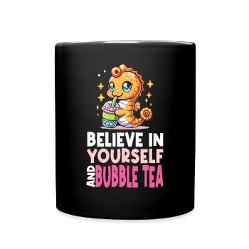 Kawaii Seepferdchen Bubble Tea Boba Milchtee - Tasse einfarbig - Schwarz - Vorne